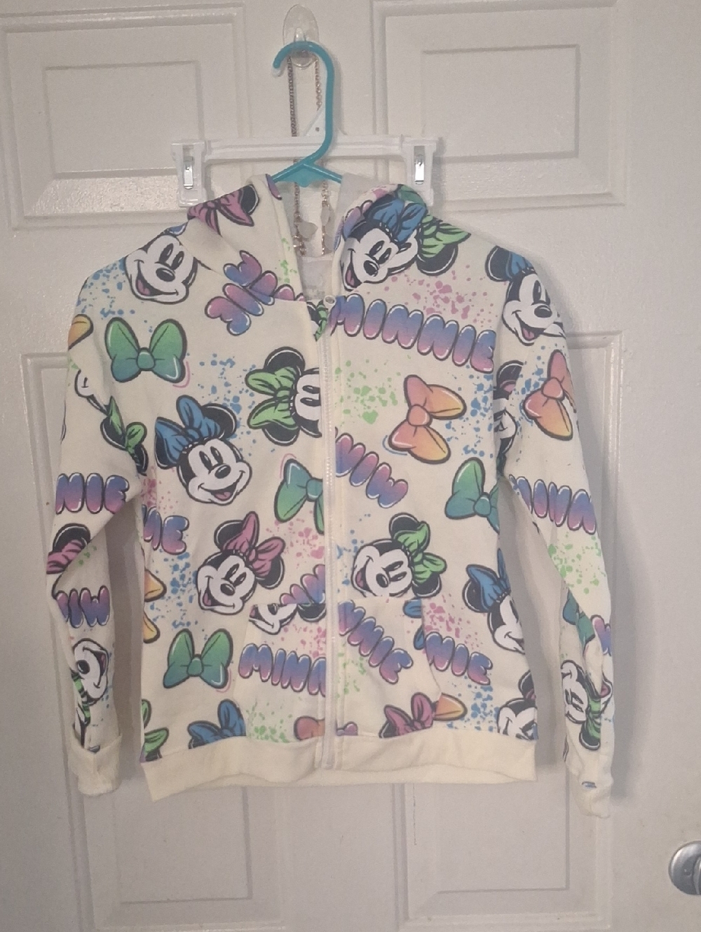 Disney Cream Hooded Zip Jacket with Multicolor Minnie & Bows